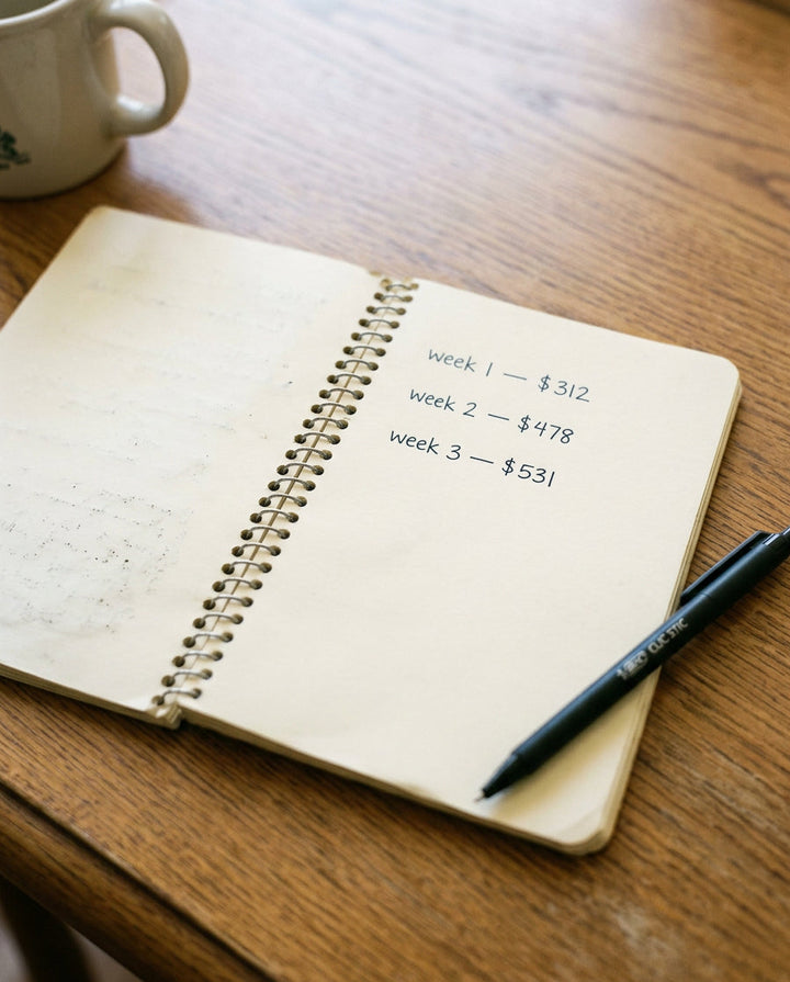 A simple earnings tracker: first $312, then around $1,200 a month